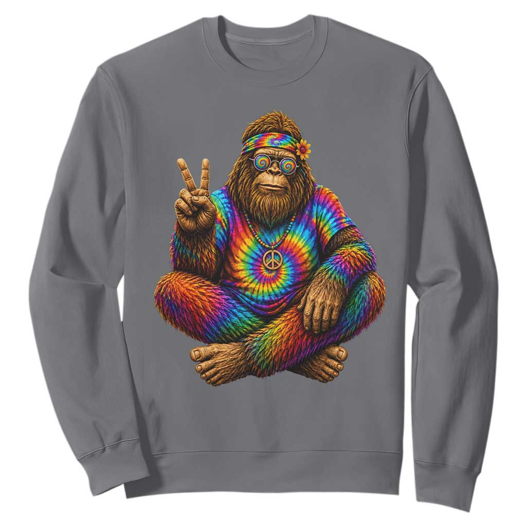 Hippie Bigfoot Peace Sign Tie Dye Sasquatch Sweatshirt TS11 Charcoal Print Your Wear