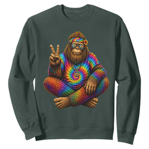 Hippie Bigfoot Peace Sign Tie Dye Sasquatch Sweatshirt TS11 Dark Forest Green Print Your Wear