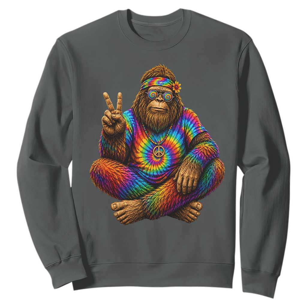 Hippie Bigfoot Peace Sign Tie Dye Sasquatch Sweatshirt TS11 Dark Heather Print Your Wear