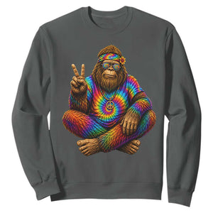 Hippie Bigfoot Peace Sign Tie Dye Sasquatch Sweatshirt TS11 Dark Heather Print Your Wear
