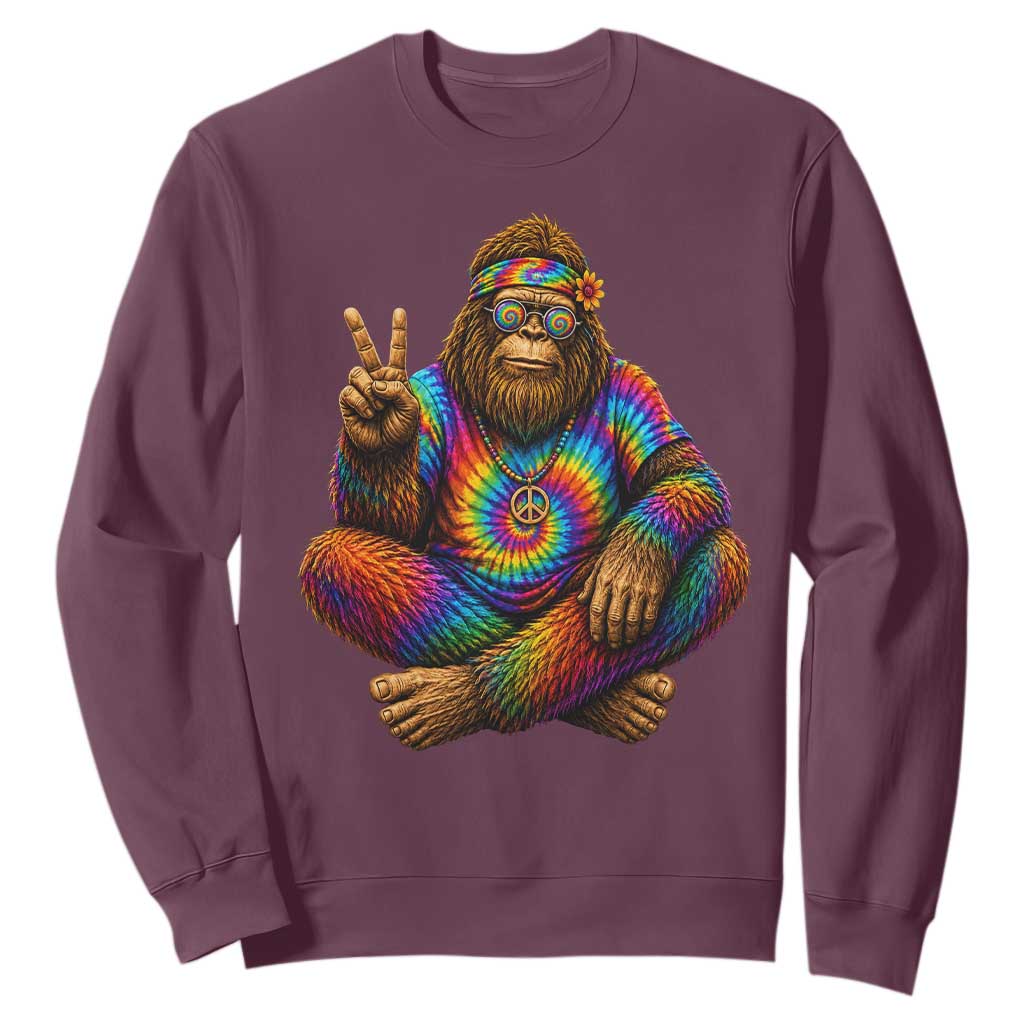Hippie Bigfoot Peace Sign Tie Dye Sasquatch Sweatshirt TS11 Maroon Print Your Wear