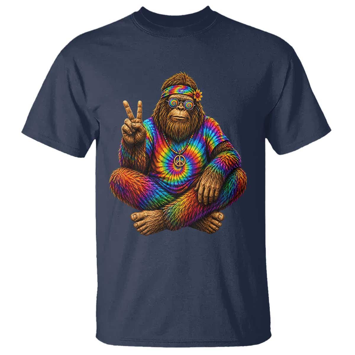 Hippie Bigfoot Peace Sign Tie Dye Sasquatch T Shirt TS11 Navy Print Your Wear