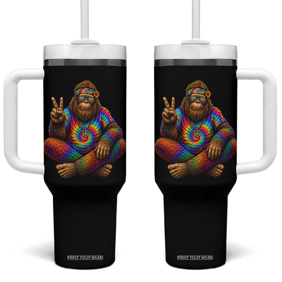 Hippie Bigfoot Peace Sign Tie Dye Sasquatch Tumbler With Handle TS11 One Size: 40 oz Black Print Your Wear