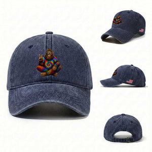 Hippie Bigfoot Peace Sign Tie Dye Sasquatch Washed Cotton Baseball Cap TS11 Washed Cap Universal Fit Navy Print Your Wear
