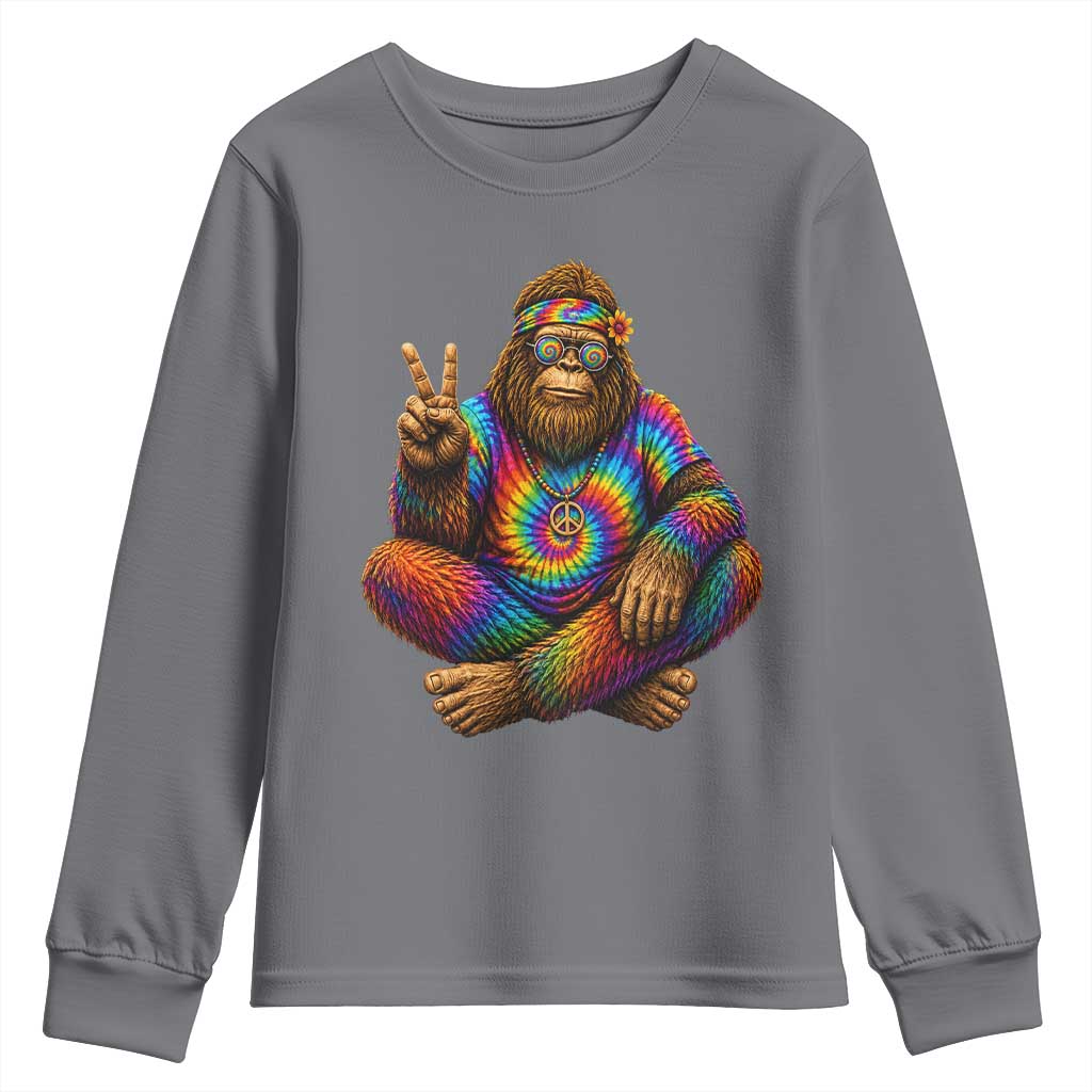 Hippie Bigfoot Peace Sign Tie Dye Sasquatch Youth Sweatshirt TS11 Charcoal Print Your Wear