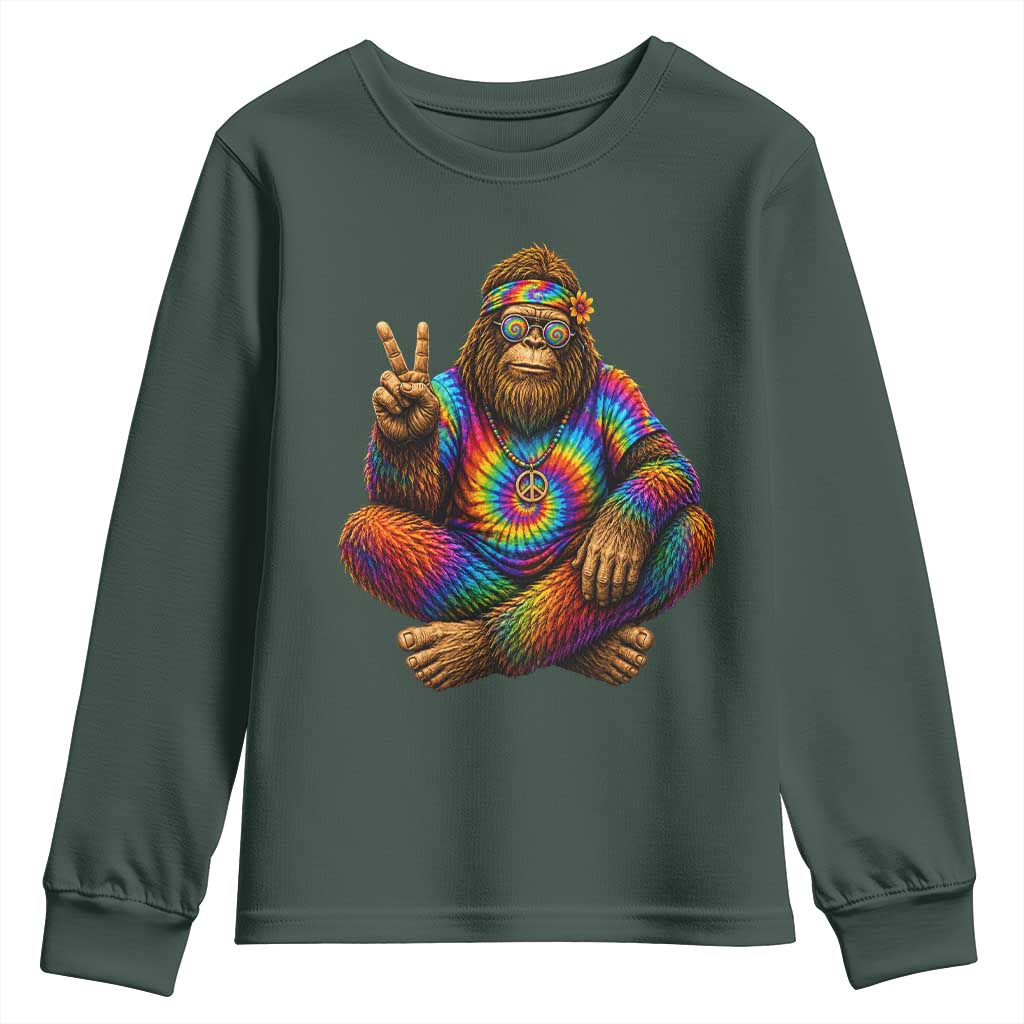 Hippie Bigfoot Peace Sign Tie Dye Sasquatch Youth Sweatshirt TS11 Dark Forest Green Print Your Wear