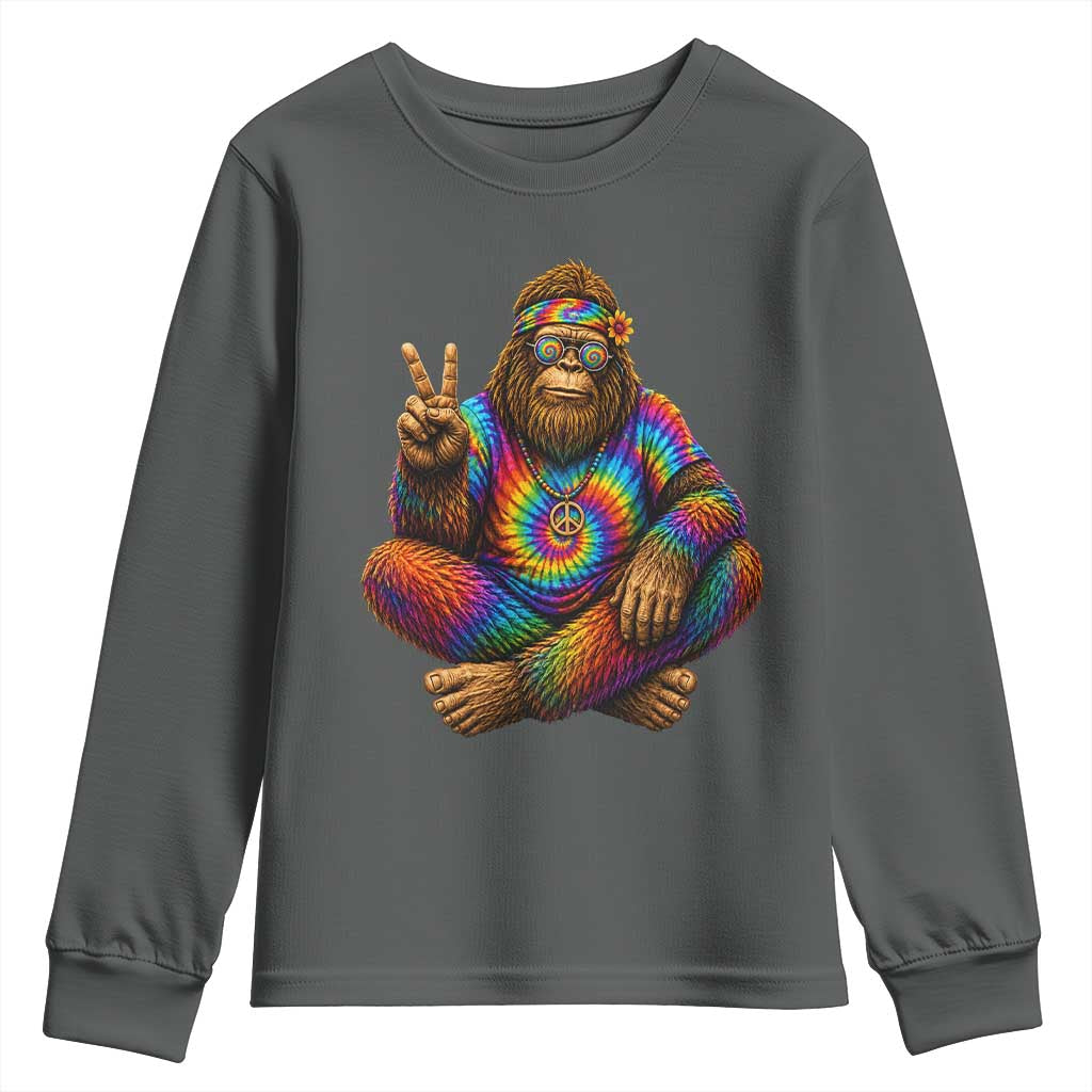 Hippie Bigfoot Peace Sign Tie Dye Sasquatch Youth Sweatshirt TS11 Dark Heather Print Your Wear