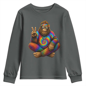 Hippie Bigfoot Peace Sign Tie Dye Sasquatch Youth Sweatshirt TS11 Dark Heather Print Your Wear
