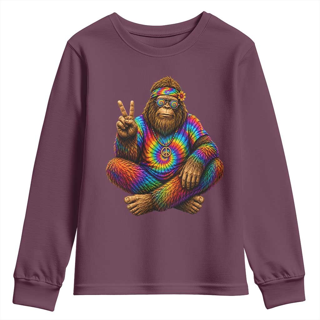 Hippie Bigfoot Peace Sign Tie Dye Sasquatch Youth Sweatshirt TS11 Maroon Print Your Wear