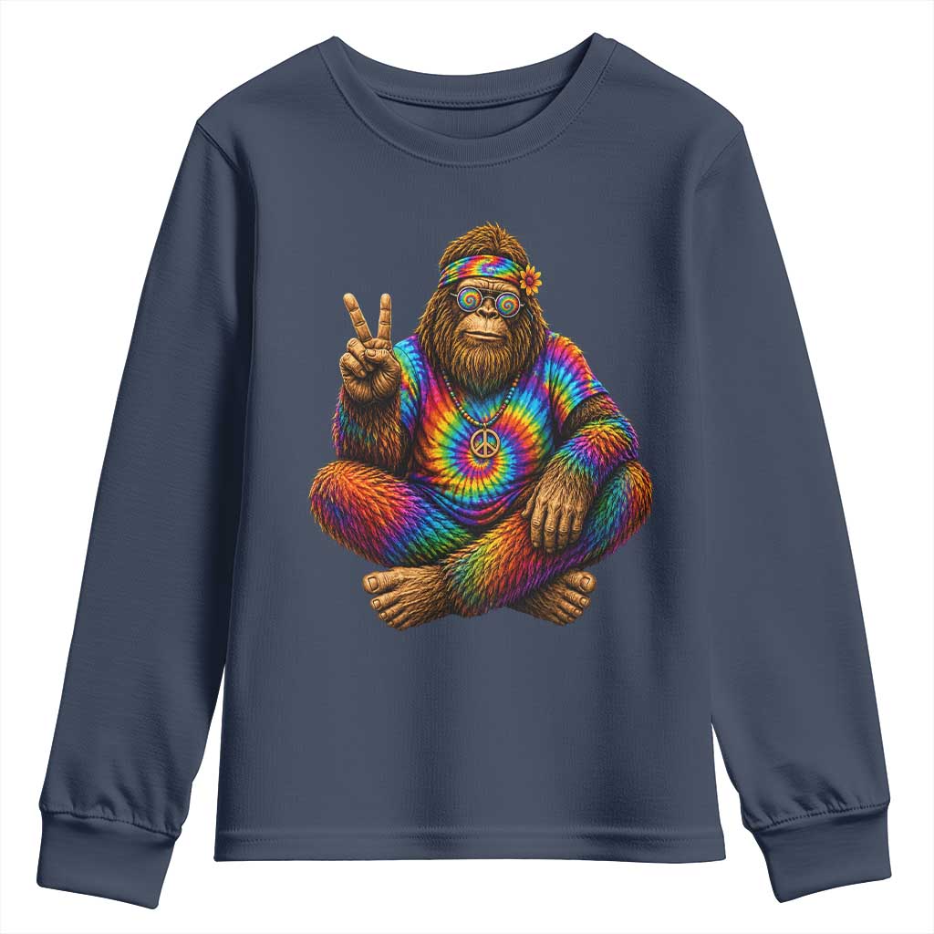 Hippie Bigfoot Peace Sign Tie Dye Sasquatch Youth Sweatshirt TS11 Navy Print Your Wear