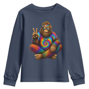 Hippie Bigfoot Peace Sign Tie Dye Sasquatch Youth Sweatshirt TS11 Navy Print Your Wear