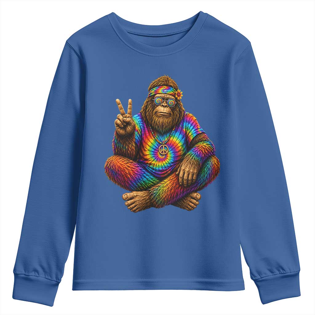 Hippie Bigfoot Peace Sign Tie Dye Sasquatch Youth Sweatshirt TS11 Royal Blue Print Your Wear