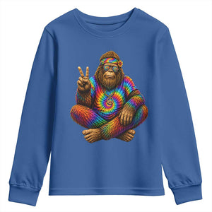 Hippie Bigfoot Peace Sign Tie Dye Sasquatch Youth Sweatshirt TS11 Royal Blue Print Your Wear