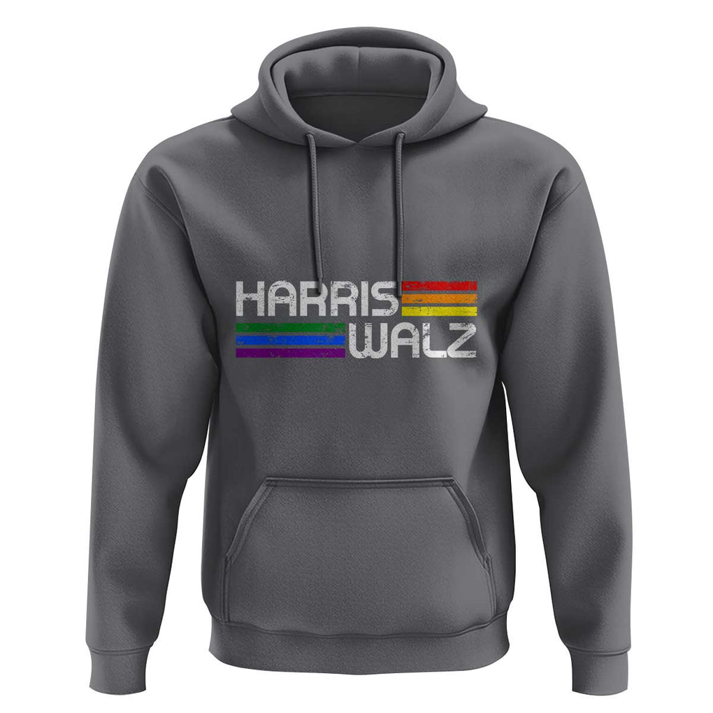 Harris Walz Hoodie LGBT Rainbow Flag Retro Faded Stripes TS11 Charcoal Print Your Wear