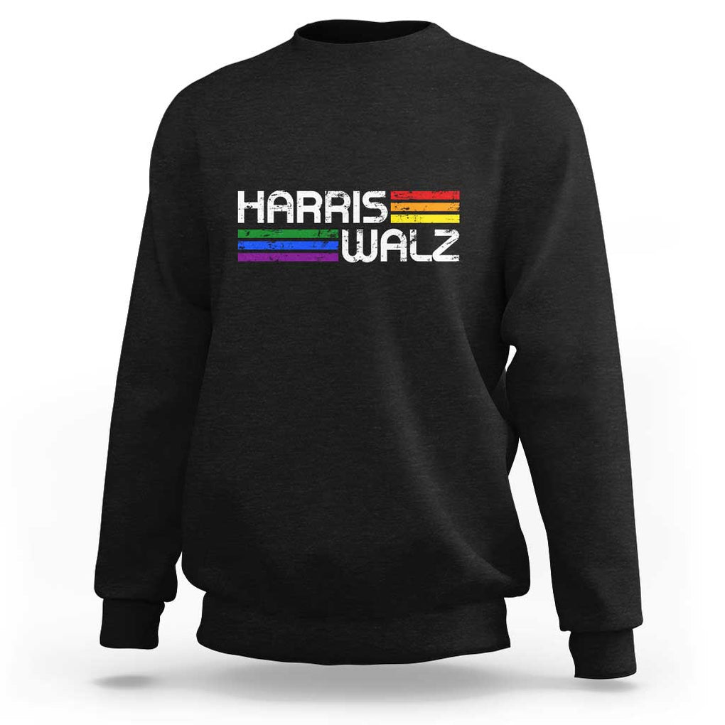 Harris Walz Sweatshirt LGBT Rainbow Flag Retro Faded Stripes TS11 Black Print Your Wear