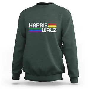 Harris Walz Sweatshirt LGBT Rainbow Flag Retro Faded Stripes TS11 Dark Forest Green Print Your Wear