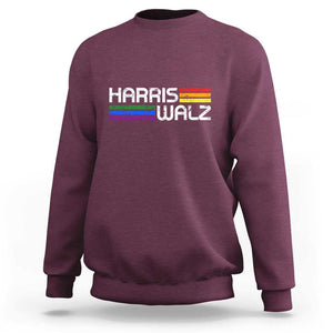 Harris Walz Sweatshirt LGBT Rainbow Flag Retro Faded Stripes TS11 Maroon Print Your Wear