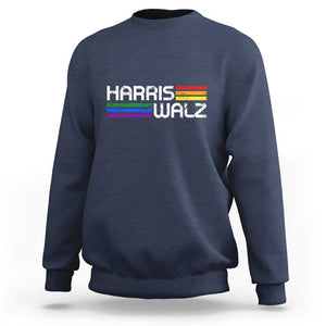 Harris Walz Sweatshirt LGBT Rainbow Flag Retro Faded Stripes TS11 Navy Print Your Wear