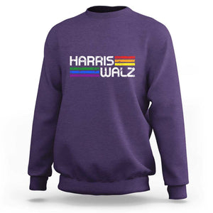 Harris Walz Sweatshirt LGBT Rainbow Flag Retro Faded Stripes TS11 Purple Print Your Wear