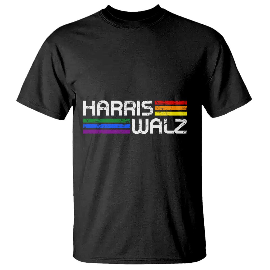 Harris Walz T Shirt LGBT Rainbow Flag Retro Faded Stripes TS11 Black Print Your Wear