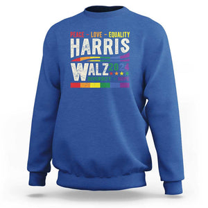 Harris Walz 2024 Sweatshirt Peace Love Equality Hope Diversity Vintage LGBT Rainbow Flag TS11 Royal Blue Print Your Wear