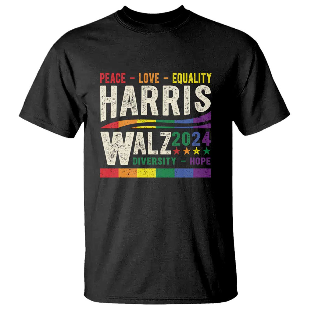 Harris Walz 2024 T Shirt Peace Love Equality Hope Diversity Vintage LGBT Rainbow Flag TS11 Black Print Your Wear