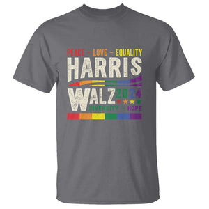 Harris Walz 2024 T Shirt Peace Love Equality Hope Diversity Vintage LGBT Rainbow Flag TS11 Charcoal Print Your Wear