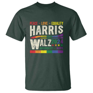 Harris Walz 2024 T Shirt Peace Love Equality Hope Diversity Vintage LGBT Rainbow Flag TS11 Dark Forest Green Print Your Wear