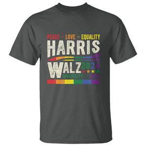 Harris Walz 2024 T Shirt Peace Love Equality Hope Diversity Vintage LGBT Rainbow Flag TS11 Dark Heather Print Your Wear