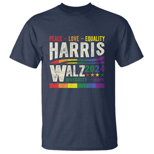 Harris Walz 2024 T Shirt Peace Love Equality Hope Diversity Vintage LGBT Rainbow Flag TS11 Navy Print Your Wear