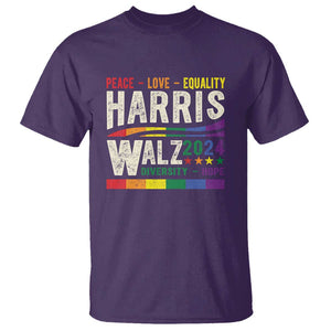 Harris Walz 2024 T Shirt Peace Love Equality Hope Diversity Vintage LGBT Rainbow Flag TS11 Purple Print Your Wear