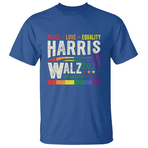 Harris Walz 2024 T Shirt Peace Love Equality Hope Diversity Vintage LGBT Rainbow Flag TS11 Royal Blue Print Your Wear