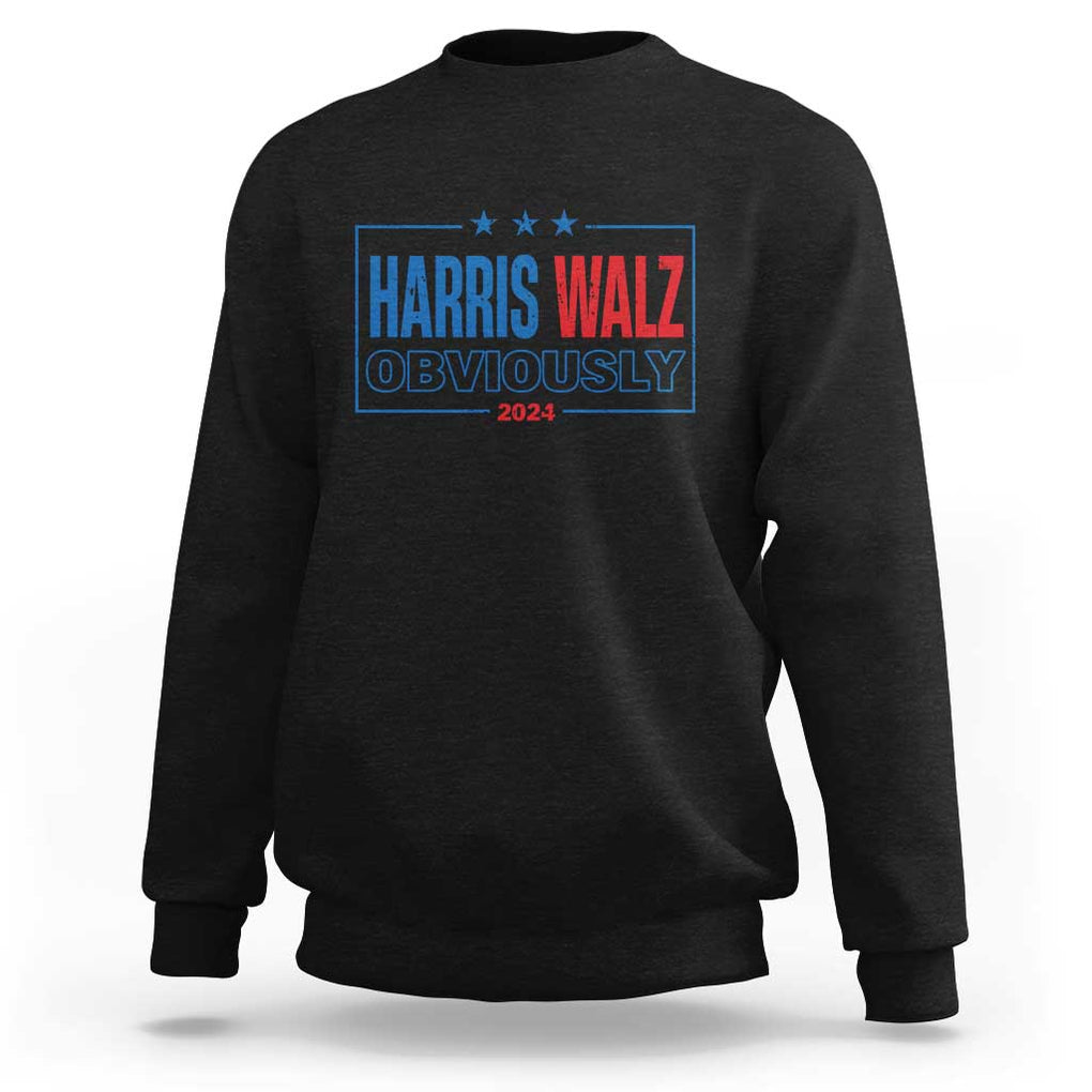 Kamala Walz Supporter Sweatshirt Harris Walz Obviously 2024 US Elections Star TS11 Black Print Your Wear