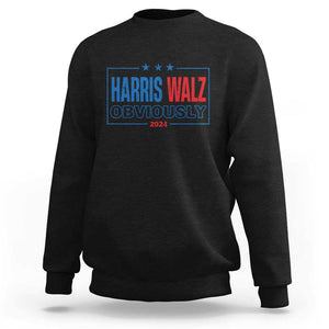 Kamala Walz Supporter Sweatshirt Harris Walz Obviously 2024 US Elections Star TS11 Black Print Your Wear