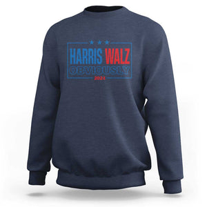 Kamala Walz Supporter Sweatshirt Harris Walz Obviously 2024 US Elections Star TS11 Navy Print Your Wear