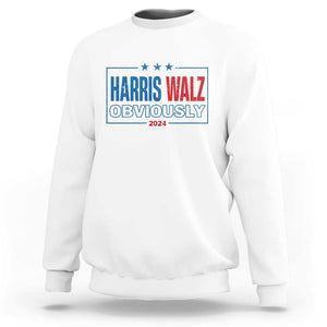 Kamala Walz Supporter Sweatshirt Harris Walz Obviously 2024 US Elections Star TS11 White Print Your Wear