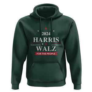 Kamala Walz Supporter Hoodie Harris Walz For The People 2024 American Flag Star TS11 Dark Forest Green Print Your Wear