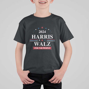 Kamala Walz Supporter T Shirt For Kid Harris Walz For The People 2024 American Flag Star TS11 Black Print Your Wear