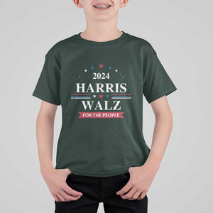 Kamala Walz Supporter T Shirt For Kid Harris Walz For The People 2024 American Flag Star TS11 Dark Forest Green Print Your Wear