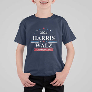 Kamala Walz Supporter T Shirt For Kid Harris Walz For The People 2024 American Flag Star TS11 Navy Print Your Wear