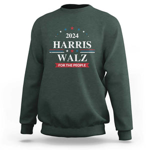 Kamala Walz Supporter Sweatshirt Harris Walz For The People 2024 American Flag Star TS11 Dark Forest Green Print Your Wear