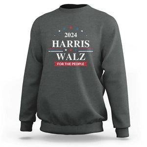 Kamala Walz Supporter Sweatshirt Harris Walz For The People 2024 American Flag Star TS11 Dark Heather Print Your Wear