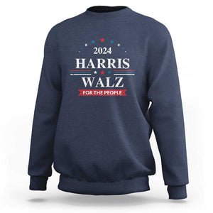 Kamala Walz Supporter Sweatshirt Harris Walz For The People 2024 American Flag Star TS11 Navy Print Your Wear