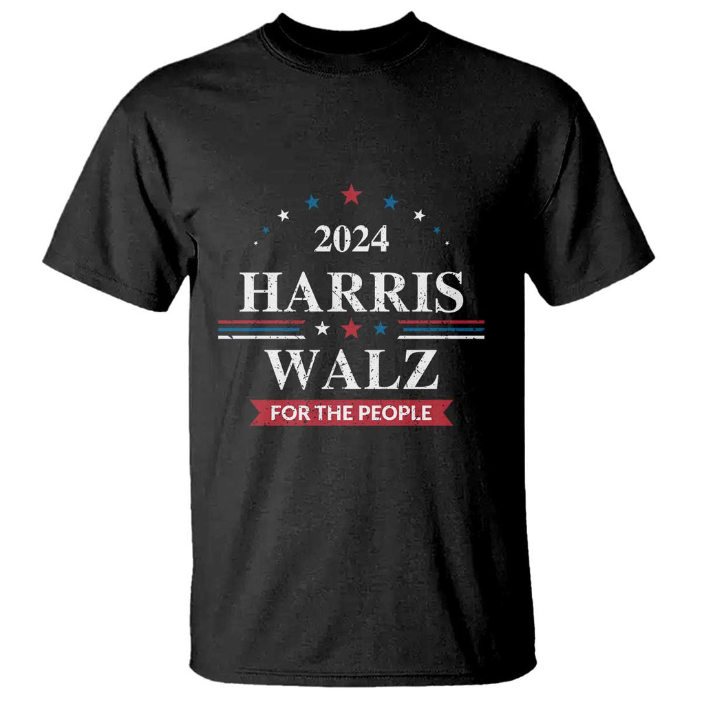 Kamala Walz Supporter T Shirt Harris Walz For The People 2024 American Flag Star TS11 Black Print Your Wear