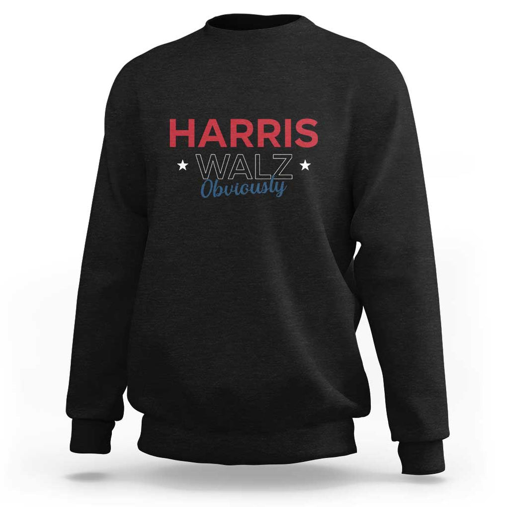 Kamala Walz Supporter Sweatshirt Harris Walz Obviously 2024 US Presidential Election Star TS11 Black Print Your Wear