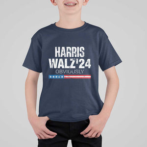 Harris Walz'24 Obviously T Shirt For Kid American Flag Kamala For President Election TS11 Navy Print Your Wear