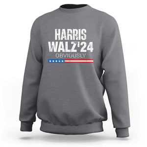 Harris Walz'24 Obviously Sweatshirt American Flag Kamala For President Election TS11 Charcoal Print Your Wear