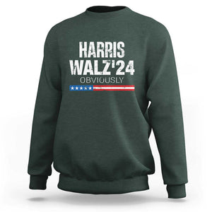 Harris Walz'24 Obviously Sweatshirt American Flag Kamala For President Election TS11 Dark Forest Green Print Your Wear