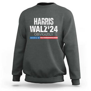 Harris Walz'24 Obviously Sweatshirt American Flag Kamala For President Election TS11 Dark Heather Print Your Wear