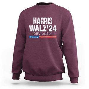 Harris Walz'24 Obviously Sweatshirt American Flag Kamala For President Election TS11 Maroon Print Your Wear